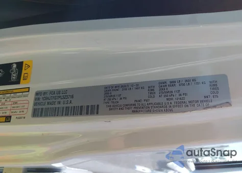 2023 Jeep Gladiator z USA, uszkodzony, nr VIN 1C68JTFG7PL523716